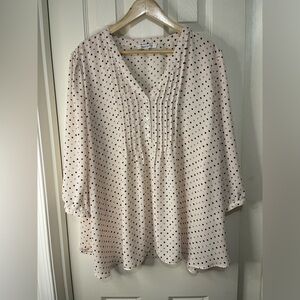 Rose + Olive  Polka Dot Light Pink Popover Blouse Size 3X Semi Sheer 3/4 Sleeves